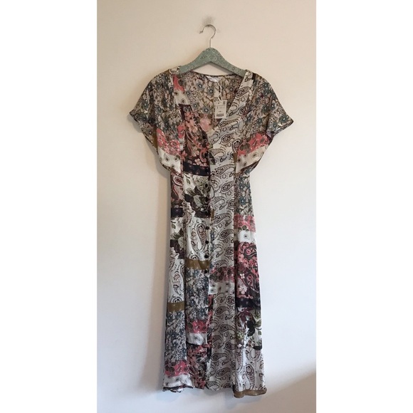 NWT Zara Crinkle Patchwork Midi Dress - Picture 2 of 6